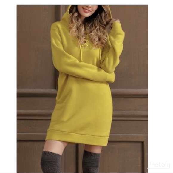 NEW| XL-2X| Blissful Balance Saffron Hooded Sweatshirt Dress - Picture 1 of 14